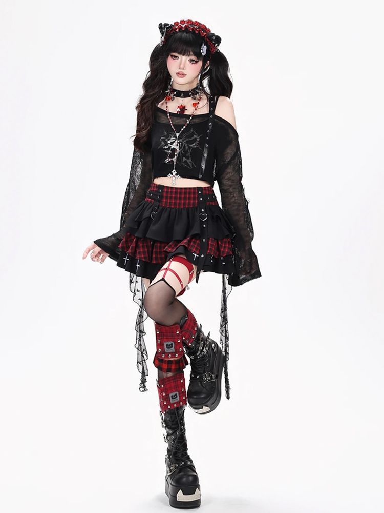 Y2K Punk Gothic Kawaii 3PCS Se - Elastic Lace Trim ulasan dan harga