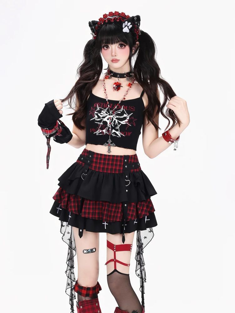 Y2K Punk Gothic Kawaii 3PCS Se - Elastic Lace Trim ulasan dan harga