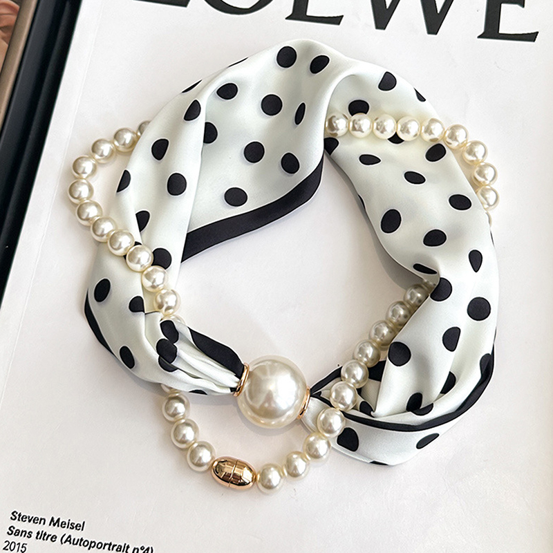 Satin Neck Scarf with Pearls C - Pearl Trim Chain ulasan dan harga