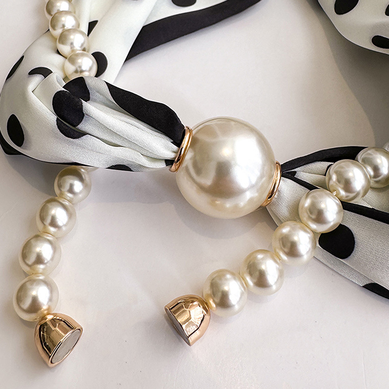 Satin Neck Scarf with Pearls C - Pearl Trim Chain ulasan dan harga