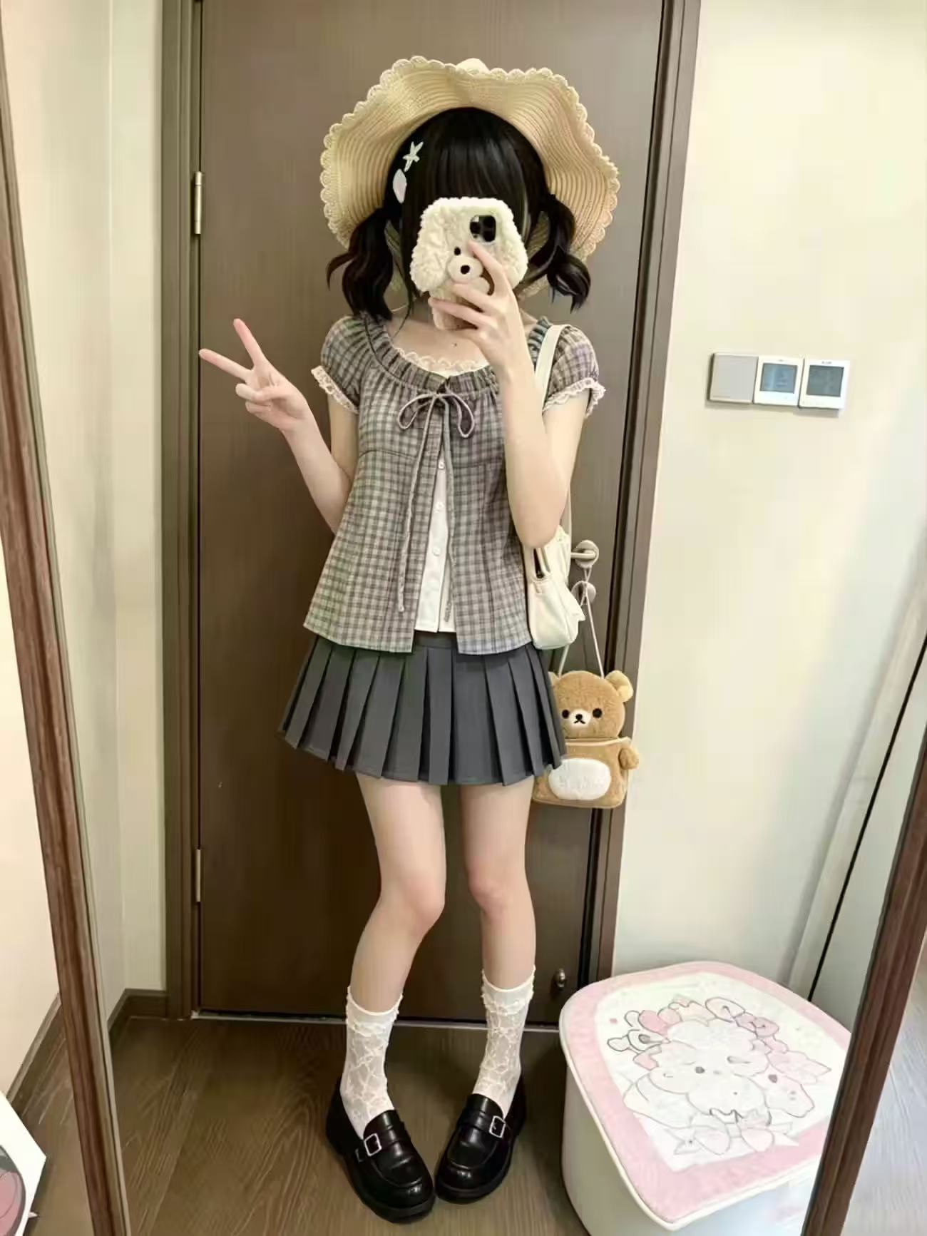 Japanese Vintage Plaid 2 Piece - Elastic Lace Trim ulasan dan harga