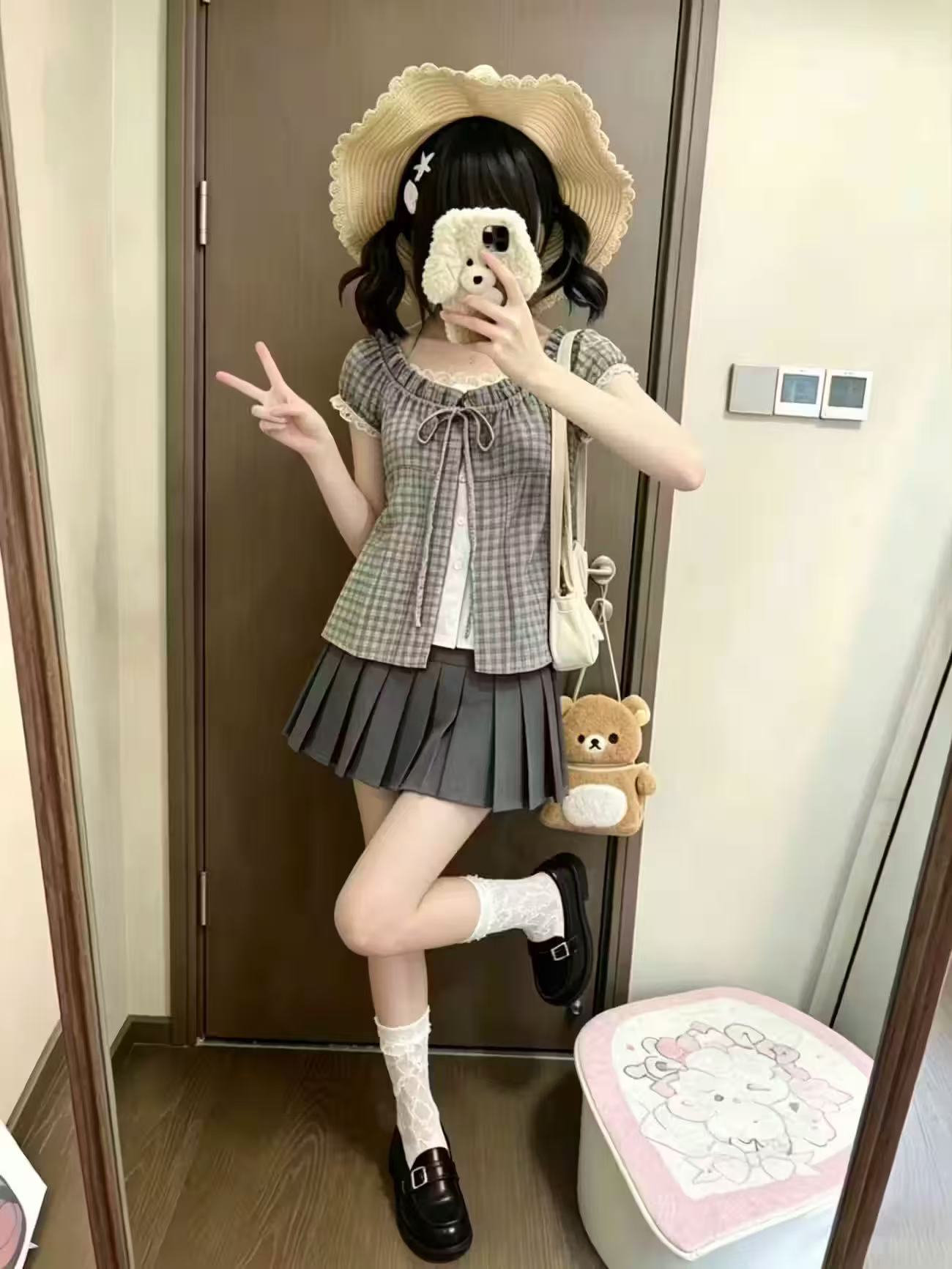 Japanese Vintage Plaid 2 Piece - Elastic Lace Trim ulasan dan harga
