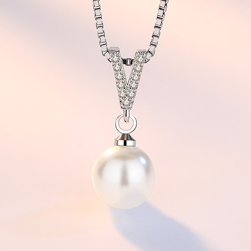925 Sterling Silver Necklace P - Pearl Trim Chain ulasan dan harga