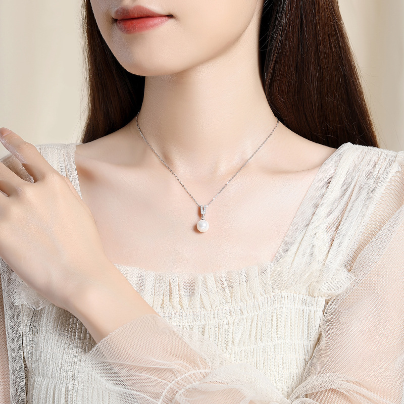 925 Sterling Silver Necklace P - Pearl Trim Chain ulasan dan harga