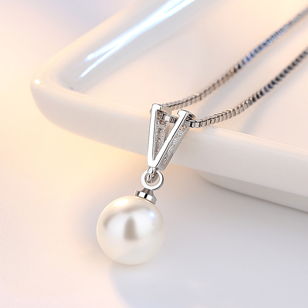 925 Sterling Silver Necklace P - Pearl Trim Chain ulasan dan harga