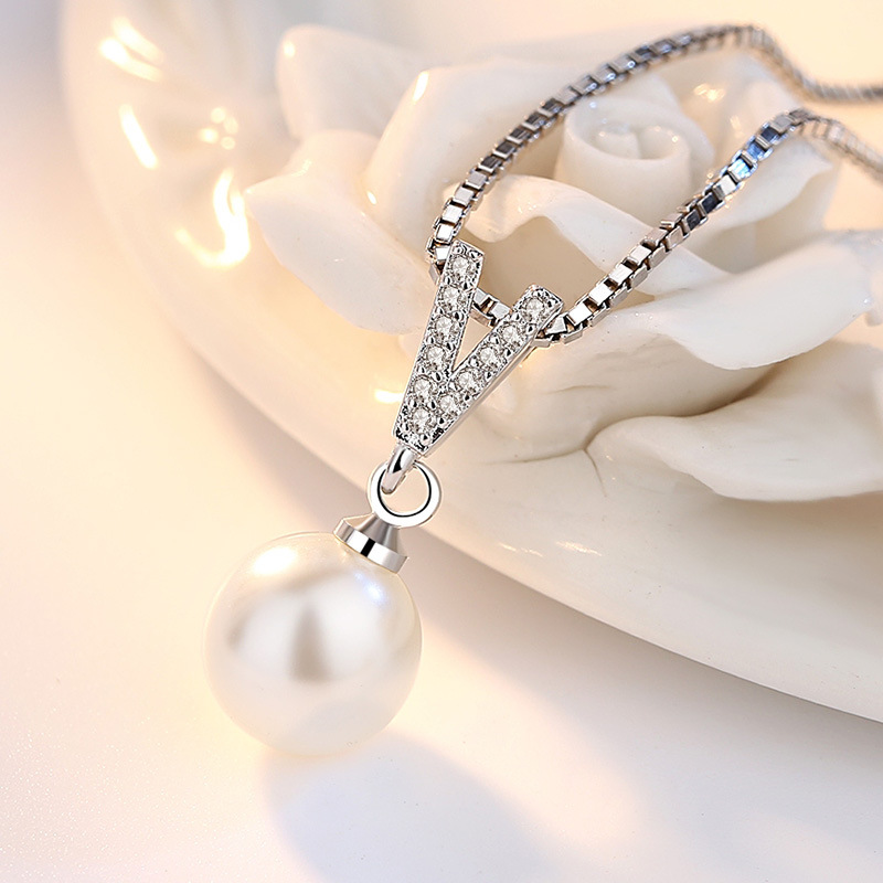 925 Sterling Silver Necklace P - Pearl Trim Chain ulasan dan harga