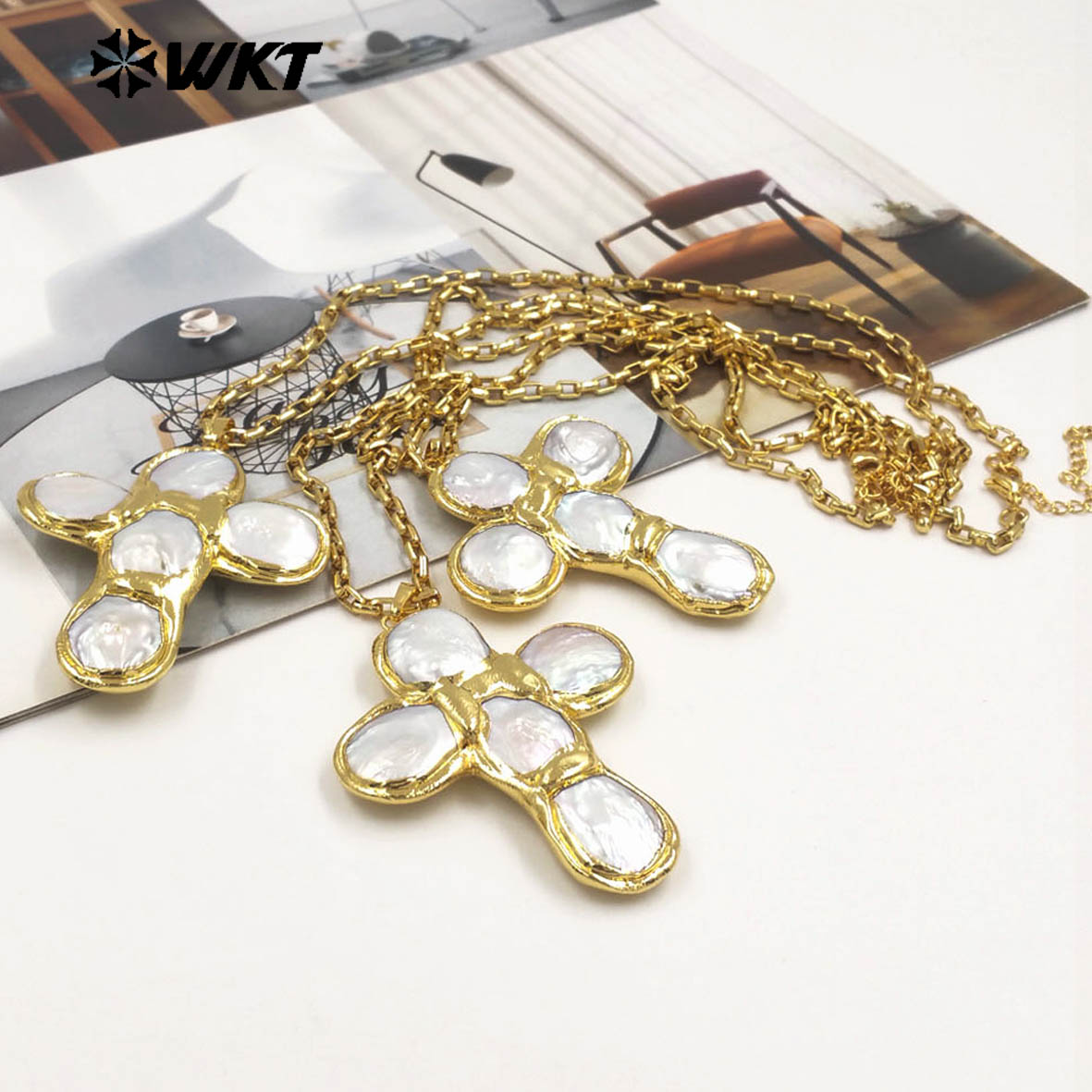 WT-JN349 Newest Design Natural - Pearl Trim Chain ulasan dan harga